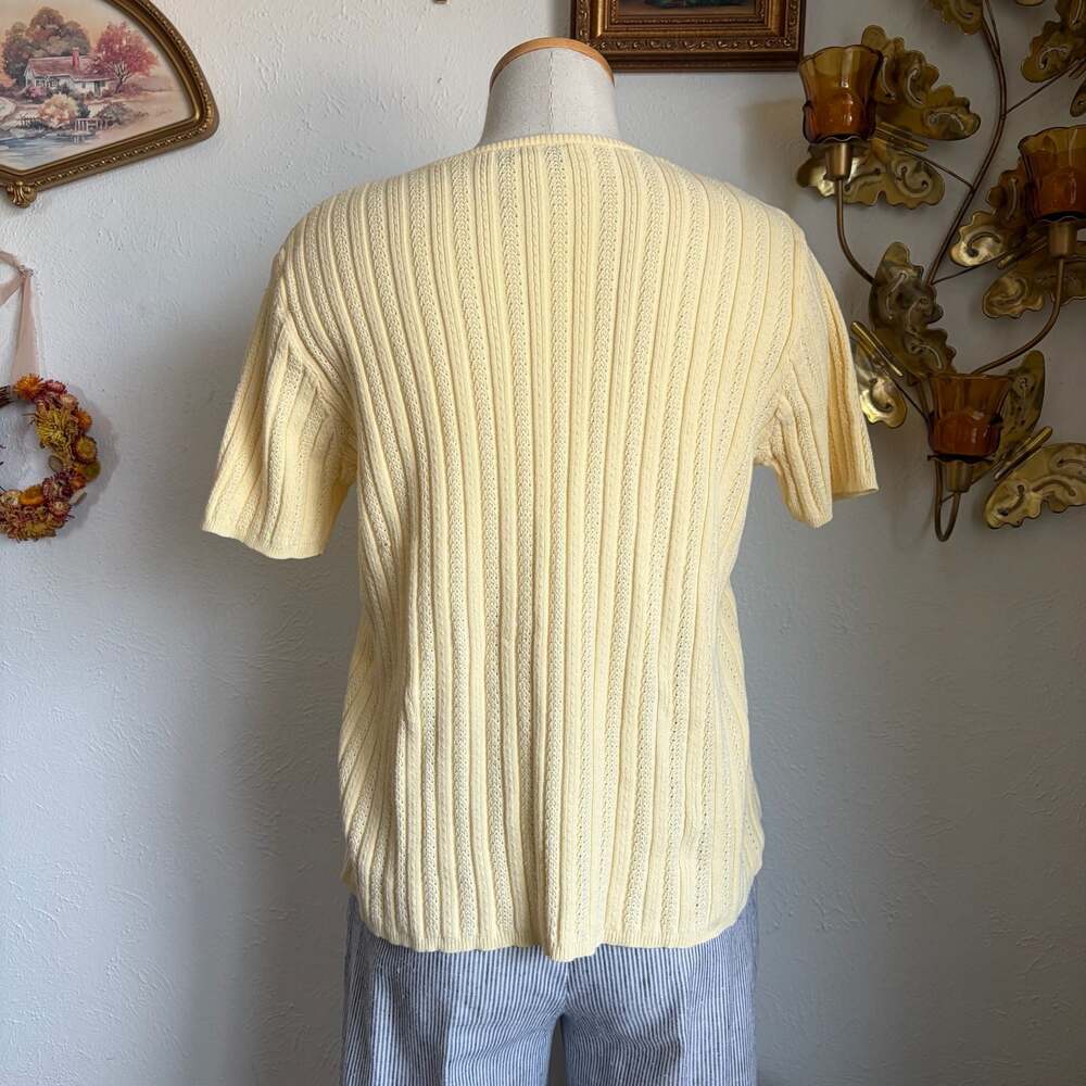 Vintage 100% Cotton Ribbed Short-Sleeve Knit Sweater Top S - Picture 4 of 5